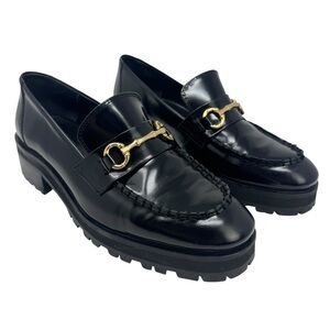 J.Mclaughlin Black Patent Leather Grayson Horsebit Lug Sole Leather Loafers 8